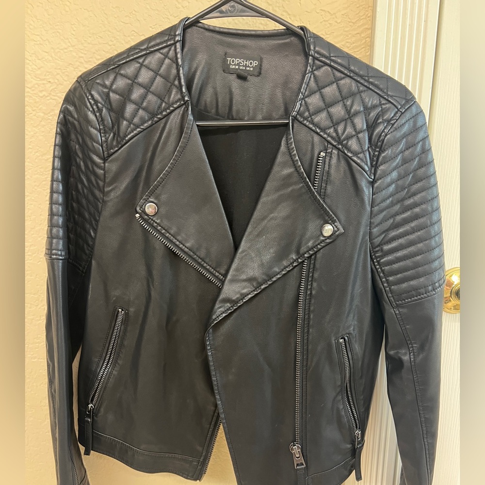 Topshop Black Quilted Leather Jacket